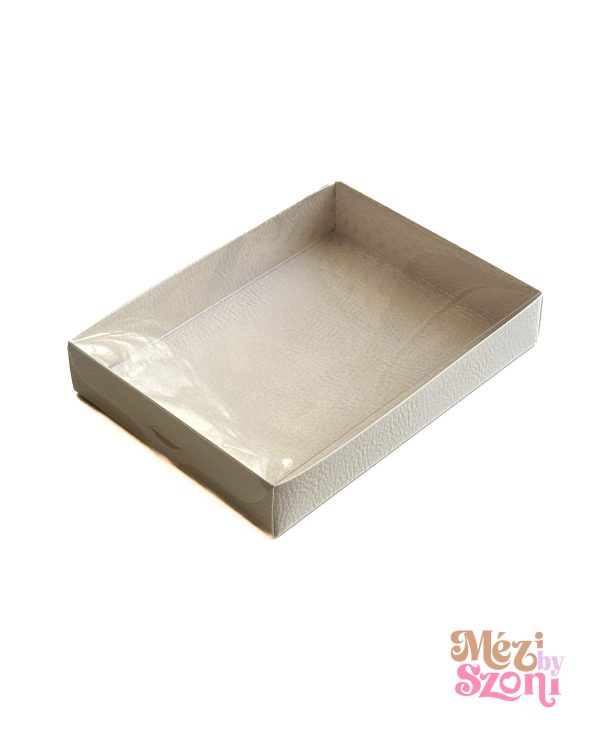 Közepes díszdoboz - fehér - 200 x 150 x 35 mm - átlátszó tetővel