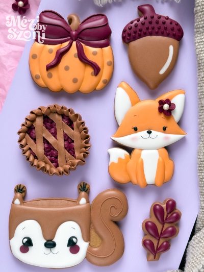 őszi mézeskalács díszítő workshop budapesten Mézi by Szonival, róka, mókus, tök, makk, pite, falevél