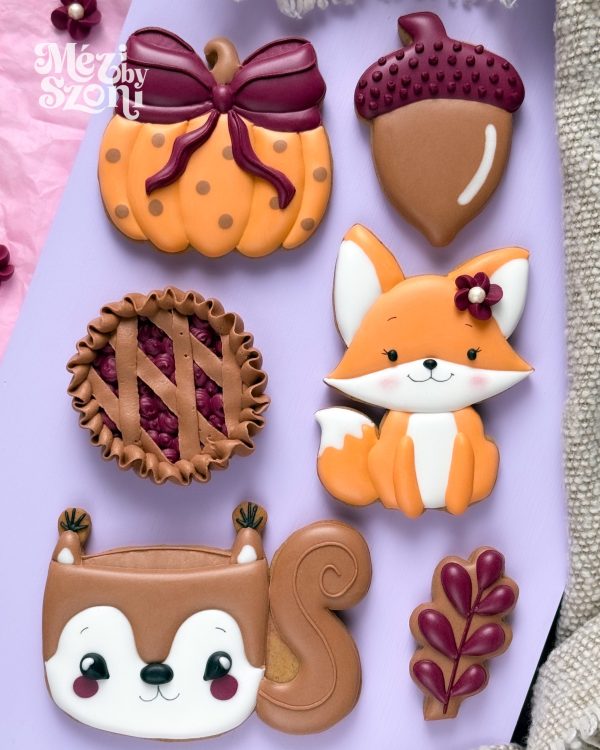 őszi mézeskalács díszítő workshop budapesten Mézi by Szonival, róka, mókus, tök, makk, pite, falevél