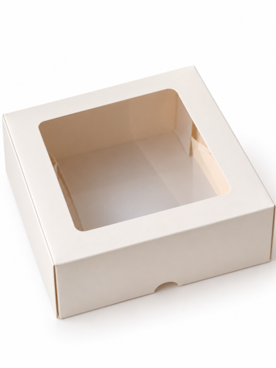 Ablakos süteményesdoboz – fehér – 20 x 20 x 10 cm